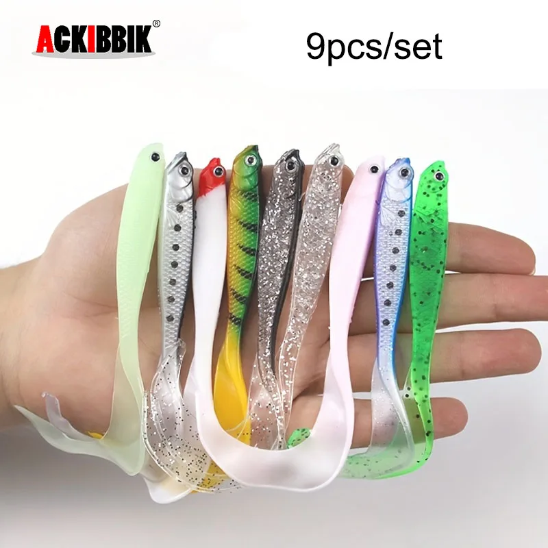 

Ackibbik 9pcs Soft Silicone Fishing Lure Plastic Swimbaits Fishing Worm Lures 4.93inch Artificial Silicone Lures for Bass