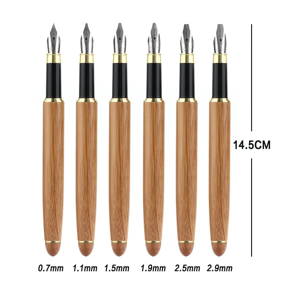 1PC Retro Bamboo Fountain Pens Calligraphy Pen Broad Stub Chisel-pointed Nib 0.7mm-2.9mm Writing Tool Office School Supplies