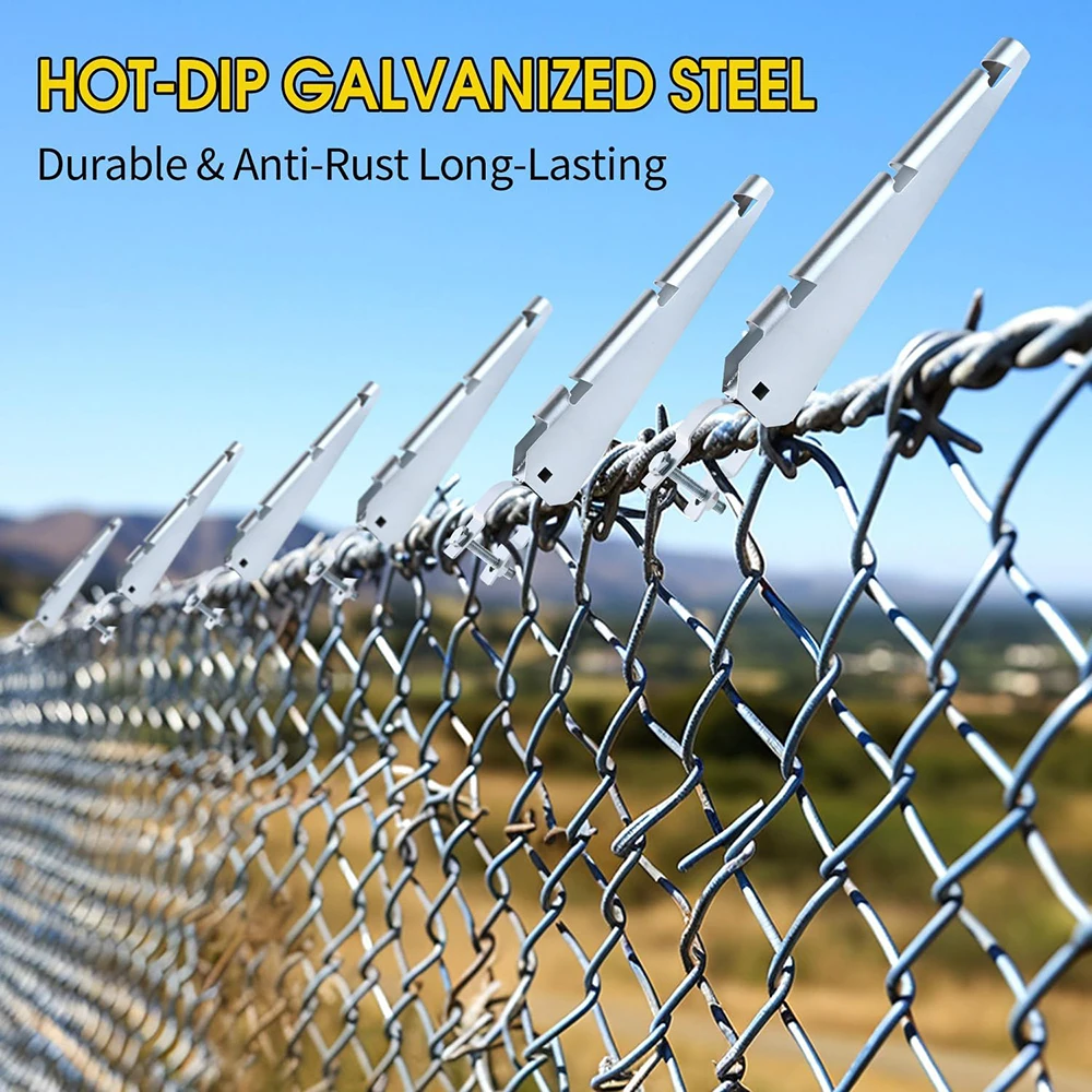 1 Uds. Brazo de alambre de púas, brazo de extensión, alambre de púas para cerca de acero galvanizado sumergido en caliente de 4,45 cm, todos los pernos que incluyen hebilla de malla de riel superior