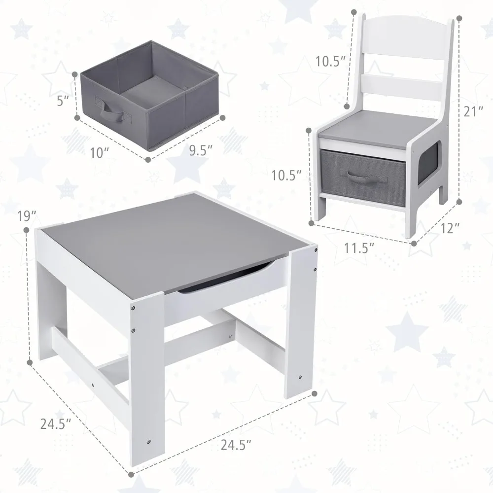 Costzon Kindertafel En Stoelenset, 3 In 1 Houten Activiteitentafel Met Opberglade, Afneembaar Tafelblad Voor Kindertekening