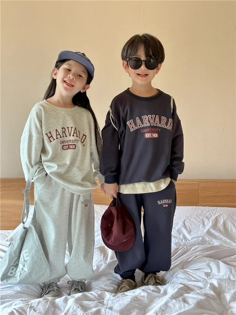 

Autumn New Children Long Sleeve Clothes Set Baby Boys Girls Letter Print Sweatshirt + Pants 2pcs Suit Cotton Casual Kids Outfits