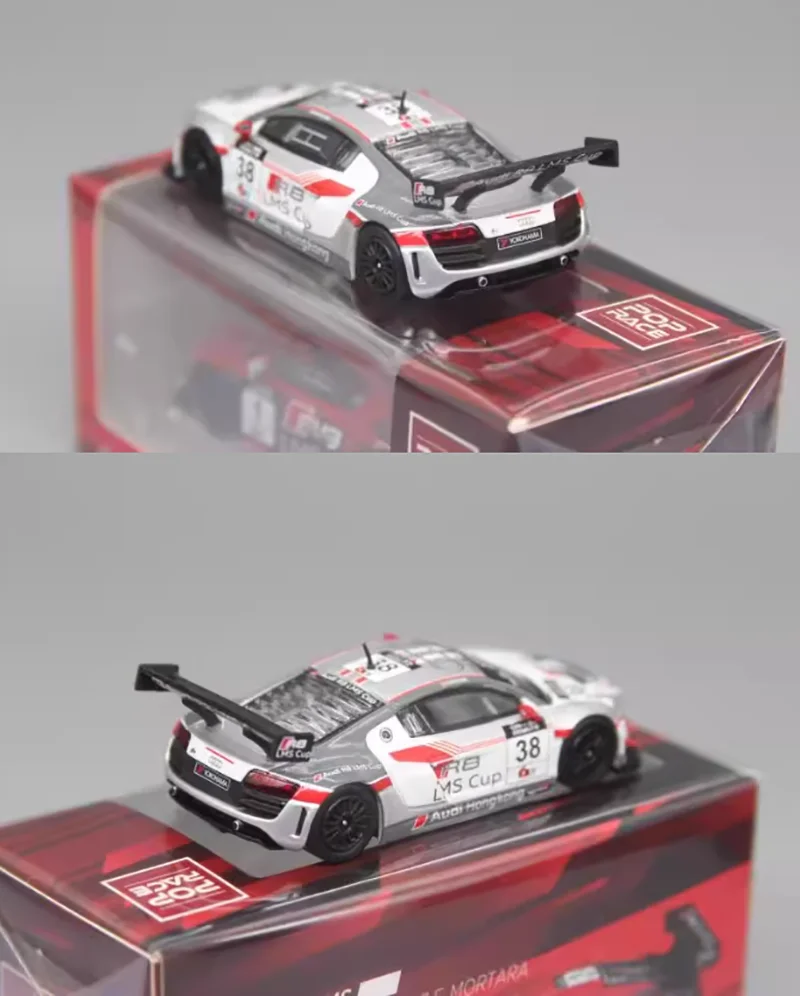 PopRace 1/64 2013 Macau R8 LMS نموذج سباق من خليط معدني للغاية هدية للكبار هواية وألعاب حلي نهائية ثابتة مقتنيات
