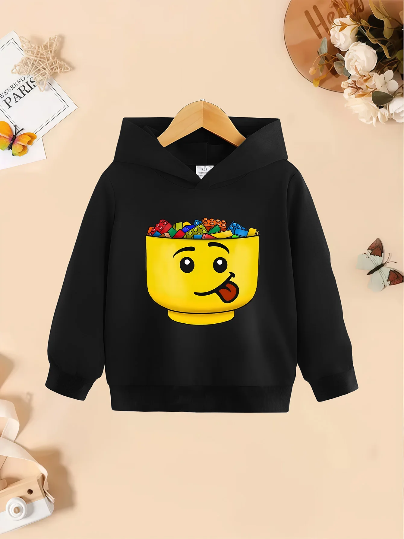 

Children's Inspired Hoodie with Iconic Block Characters and Interlocking Brick Prints