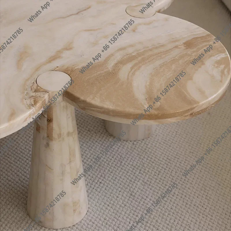 j Low-Height Marble Coffee Table 40cm, Carrara Round Flower Living Room Table, Hand-Polished Modern Center Table For Small Spa