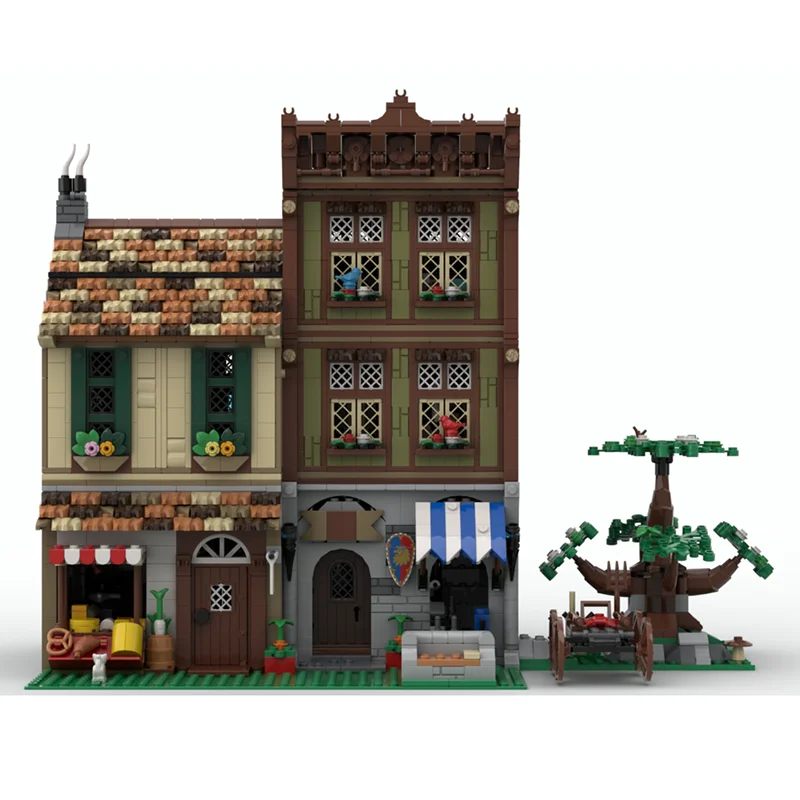 City Street View Moc Building Blocks Hardware & Grocer Model Technology Brick DIY Assembly Construction Toy Holiday Set Gifts