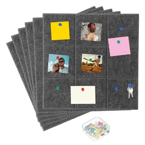 6Pcs 12"x12" Large Self-Adhesive Cork Board Tiles with 20 Push Pins Felt Bulletin Board Notice Note Memo Board Home Office Decor