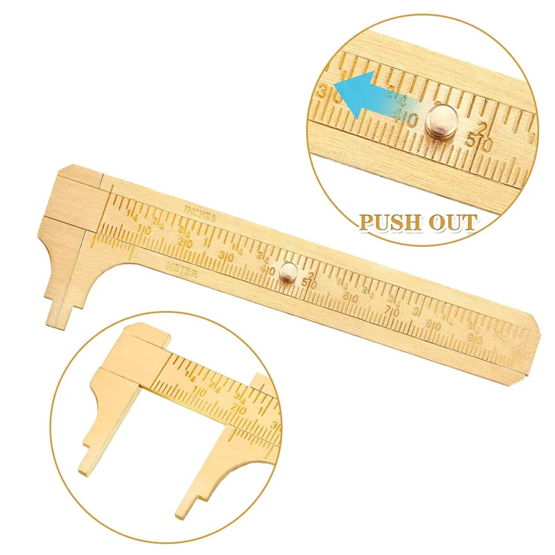 Brass Sliding Gauge Vernier Caliper Ruler Double Scales 100mm Brass Ruler Pocket Ruler for Bead Wire Jewels Rings Measurement