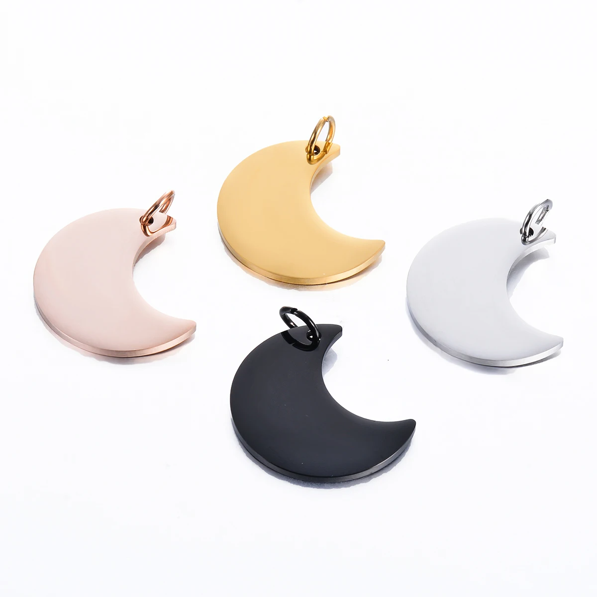 

10Pcs Wholesale Moon Shape Stainless Steel Blank Tags Pendant for Women Men DIY Necklace Keychain Accessories