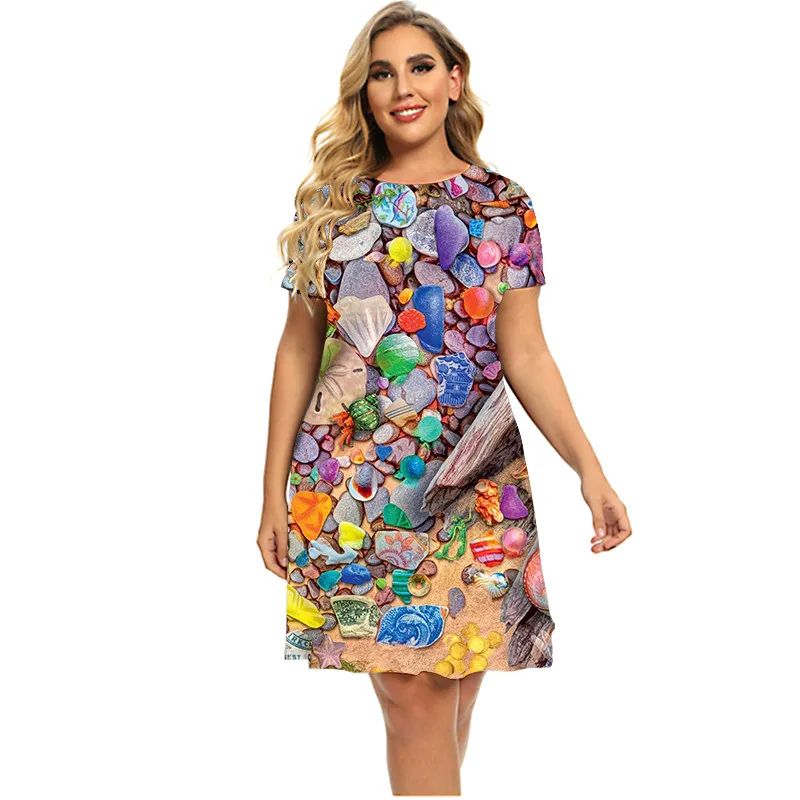 Landscape Stone 3D Printed Dress Women Scenery Short Sleeve Loose Dress Fashion Summer Beach On Vacation Dress Plus Size 5XL 6XL