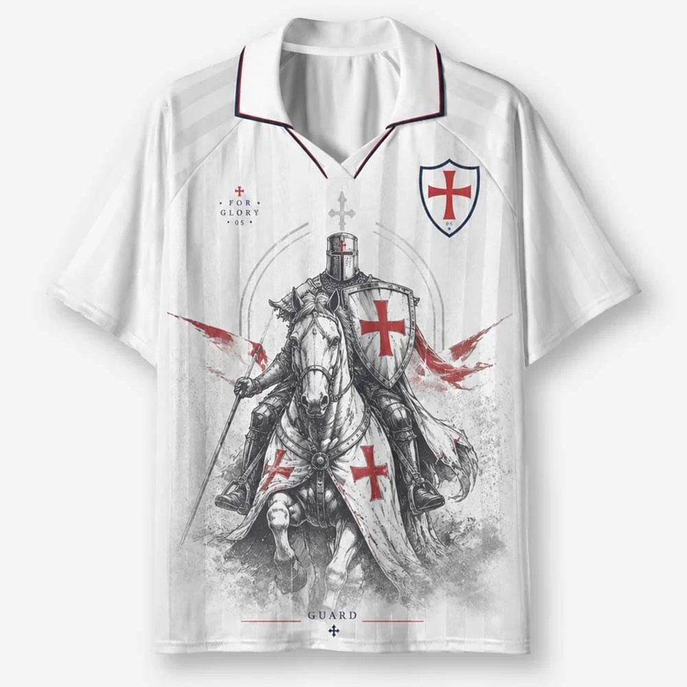 2026 New Lapel Polo Short Sleeved Shirt Retro Christian Cross Religious Pattern Printed T-shirt Fitness Training T-shirt