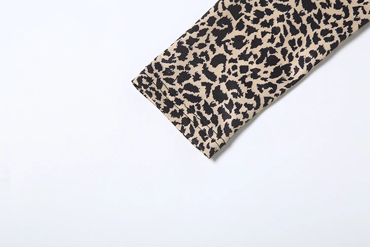 Weird Puss Leopardenmuster 2-teiliges Set für Damen, einreihig, O-Ausschnitt, langärmeliges Crop-Top + elastische Taille, eng anliegendes kurzes Street-Anzug-Set – Detail 7