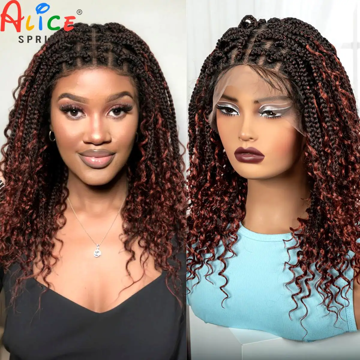 

Темные рыжие плетеные парики без узлов с вьющимися концами, синтетические полные кружевные косички, короткие плетеные парики в стиле бохо для чернокожих женщин