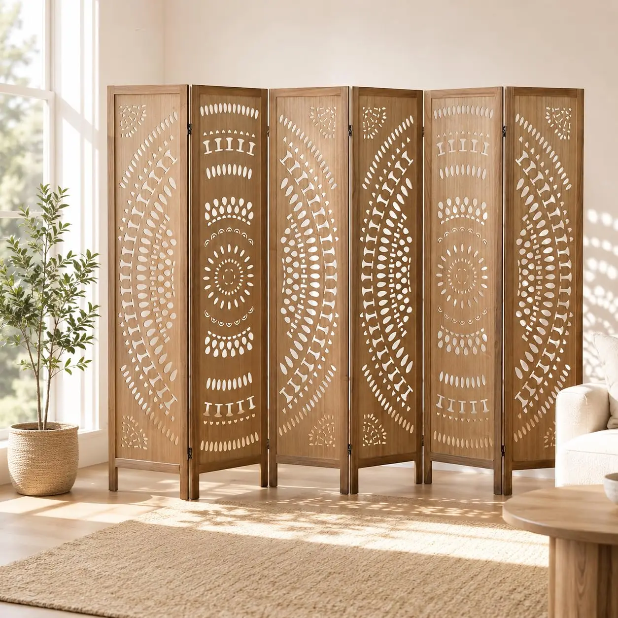 6 Panel Wood Room Divider Folding Privacy Sn Light