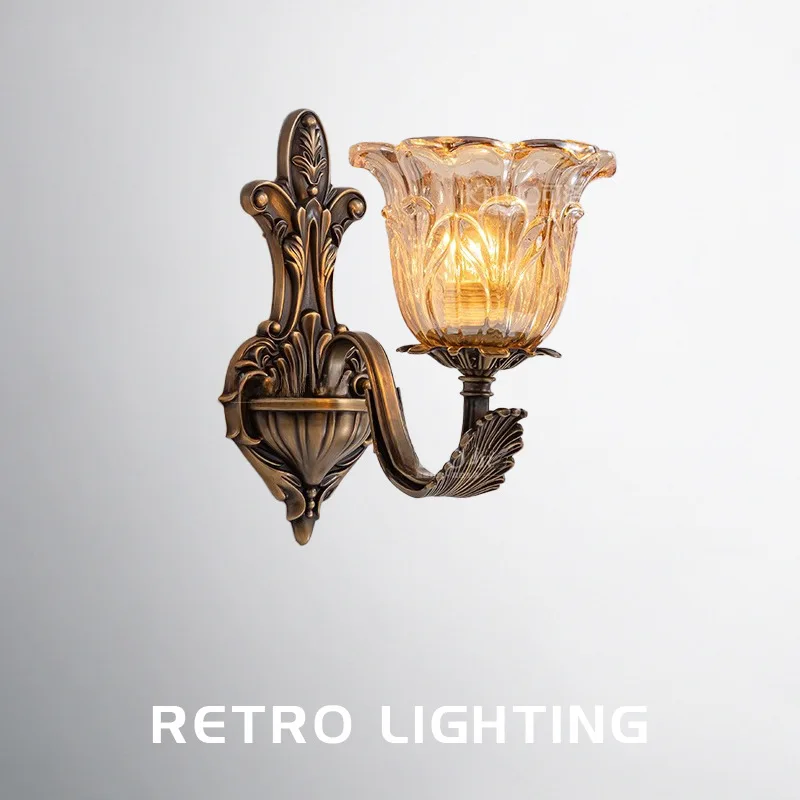 European Retro Crystal Walls Light Living Room Bedroom Bedside Lamp Modern Corridor Aisle Mirror Front Wall Sconce Glass Lamp