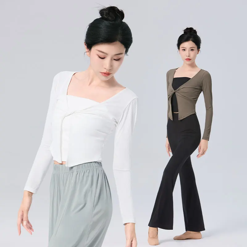 Woman Ballet Tops Dance Wrap Tops Dance Cardigan Ballet Jacket Coat Adult Nylon Long Sleeve Dance Shirt Tops for Woman