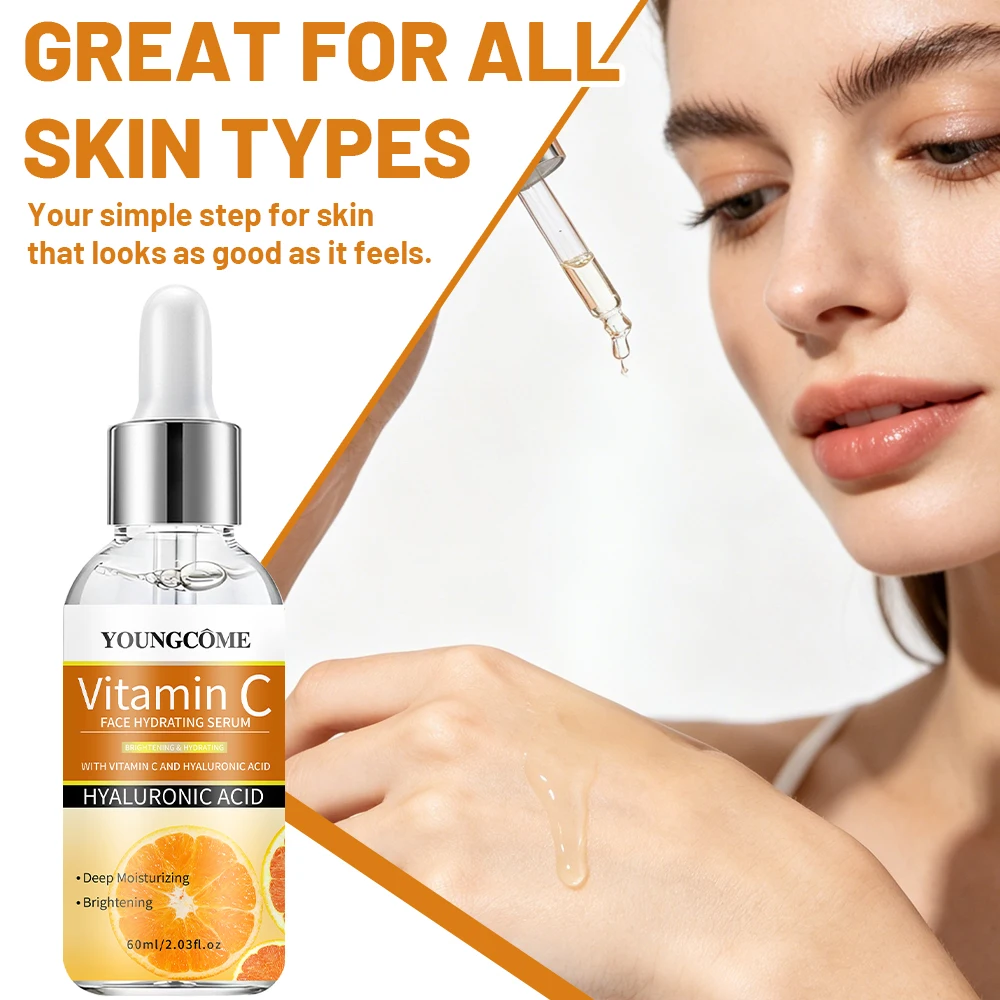 Sérum Facial Hidratante com Vitamina C e Ácido Hialurônico para Cuidados com a Pele, Essência Facial Hidratante Profunda para Brilho Diário