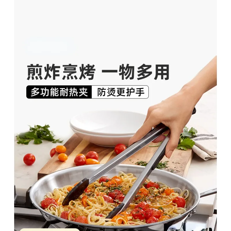 Kitchen silicone food clip stainless steel steak barbecue stir-fry barbecue anti-scalding clip heat-resistant high temperature