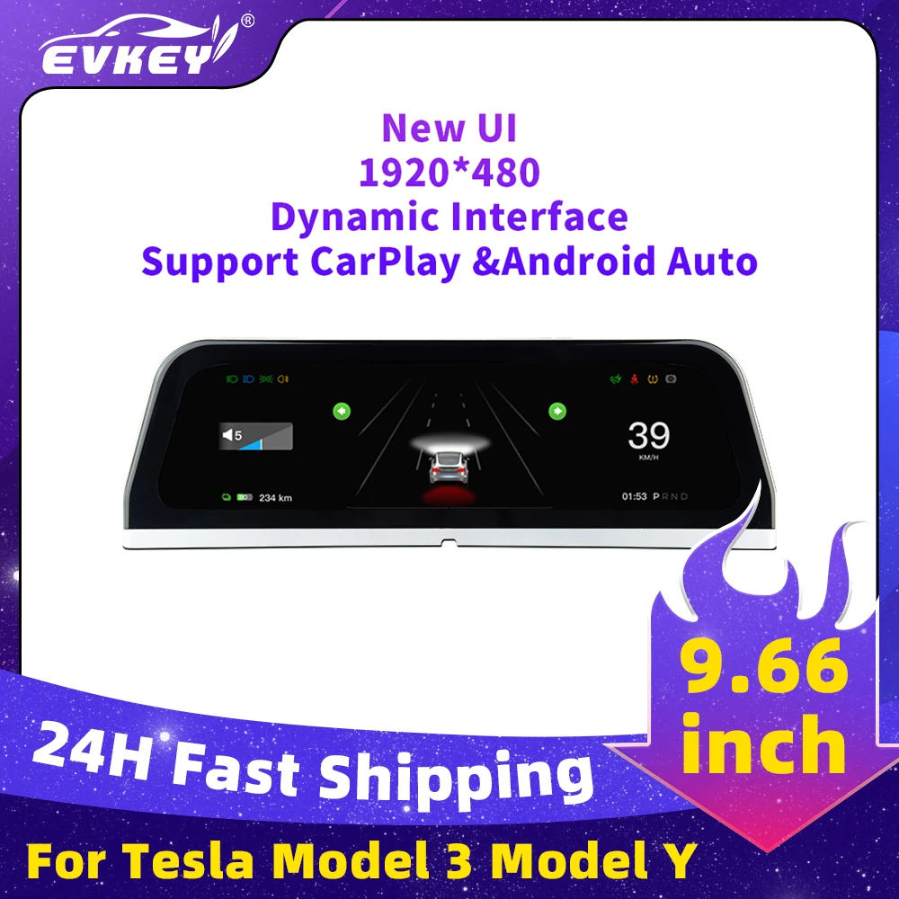 

EVKEY For Tesla Heads Up Display 9.66 inch HUD Model 3 Y Digital Dashboard Carplay Android Auto IPS Screen Auto HUD Power Speed