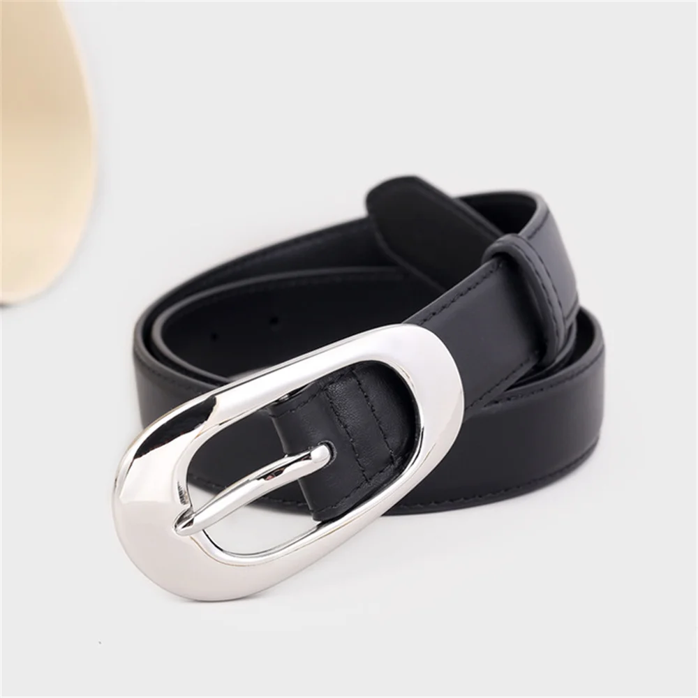 Genuine Leather Belts for Women Dress Jeans Metal Buckle Female Belt Elegant Ladies Adjustable Belt Fashion Black Waistband