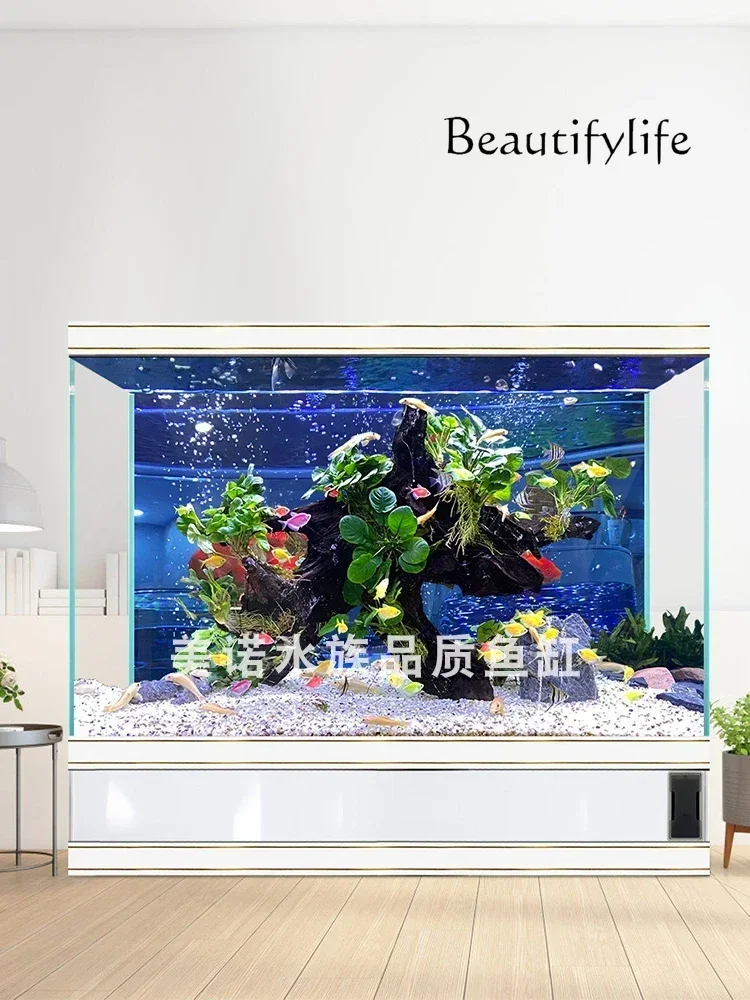 T Change Water Super White Glass Fish Tank Living Room New Large Vertical High-End Floor Fish Globe