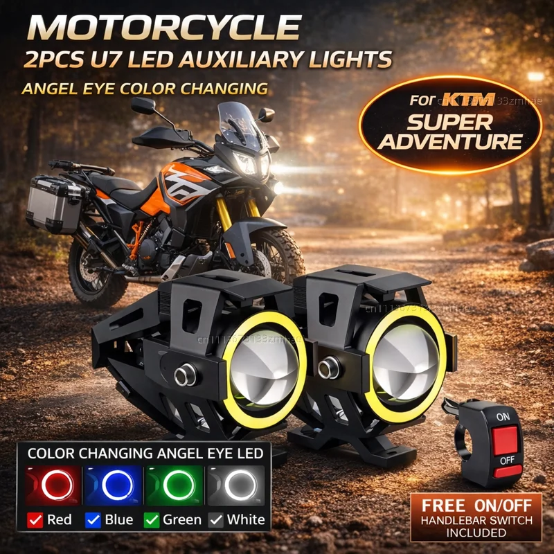 Waterproof Motorcycle LED Headlight 3000LMW U7 Motorbike LED Driving Fog Spot Light with Switch For KTM RC Duke 390 200 790 890