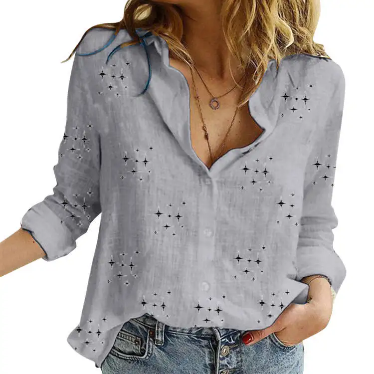 

Elegant Blouse Women's Long Sleeve Shirts 2024 Autumn New Cotton Shirt Printed Loose Tops Женский Топ Рубашки И Блузки Chemise