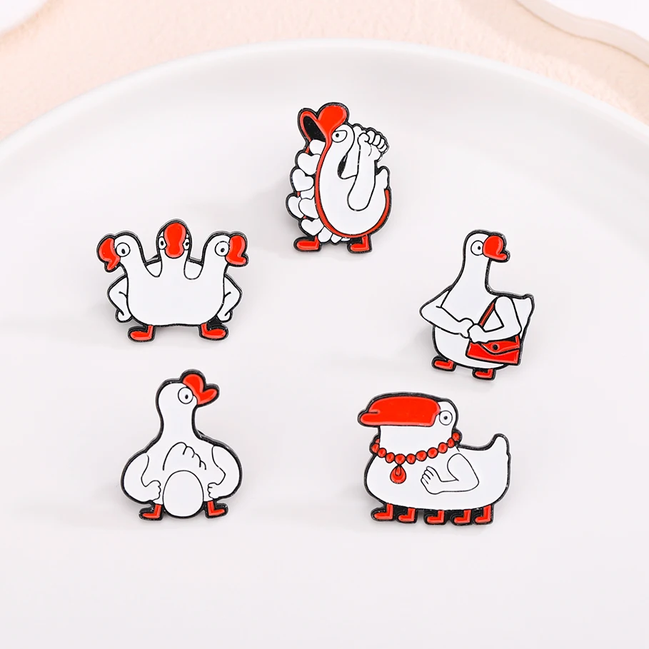 사랑스러운 동물 브로치, 삼두 오리, 러브 하트 오리, 빅 화이트 거위, 레이디 에나멜 핀, 라펠 배지, 쥬얼리 브로치, 도매