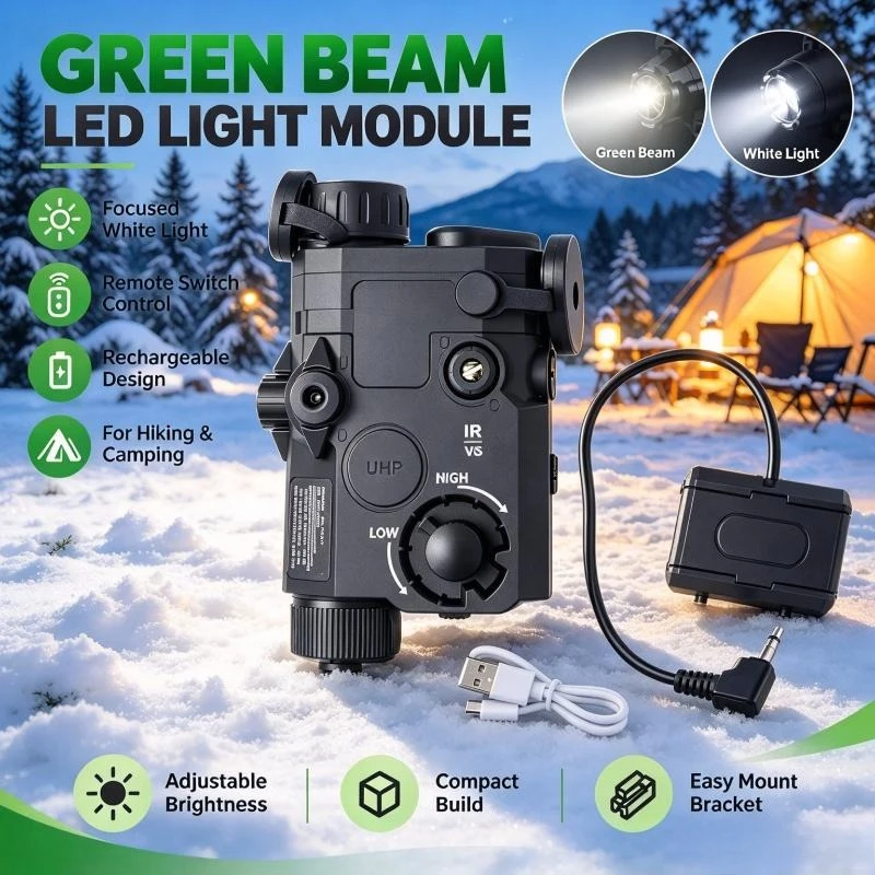 Adjustable Bracket Green Beam LED Module, Remote Switch, Bright Beam, Outdoor Night Camping Gear
