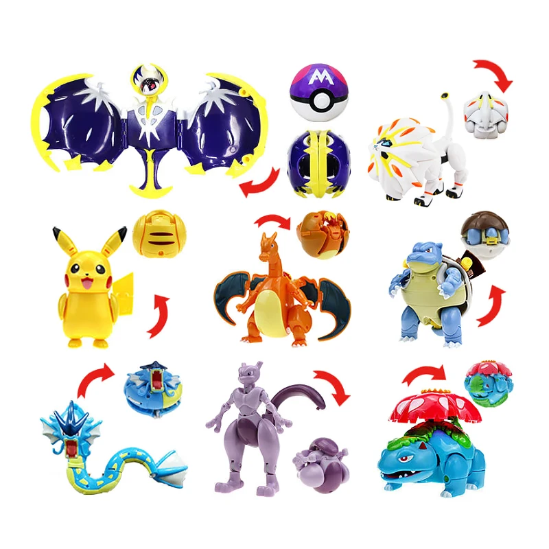 Pokemon Ball Deformation Toys Pikachu Mewtwo Gyarados Pocket Monster Pokeball Pokemon Action Figure Children Toys Birthday Gift