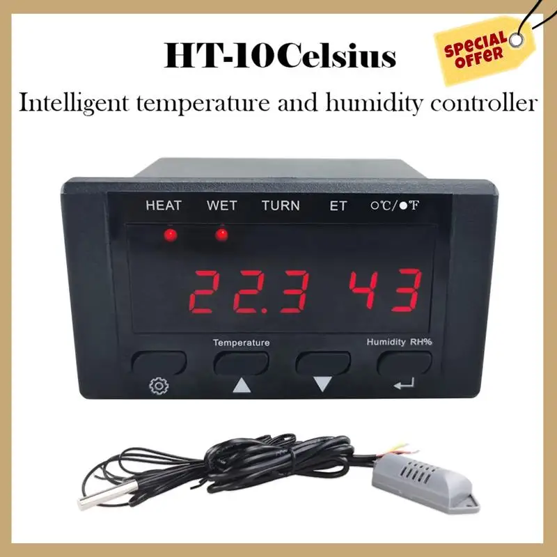 HT-10 инкубаторный термостат контроль температуры и влажности с индикатором увлажнения и нагрева 110-220 В черные аксессуары