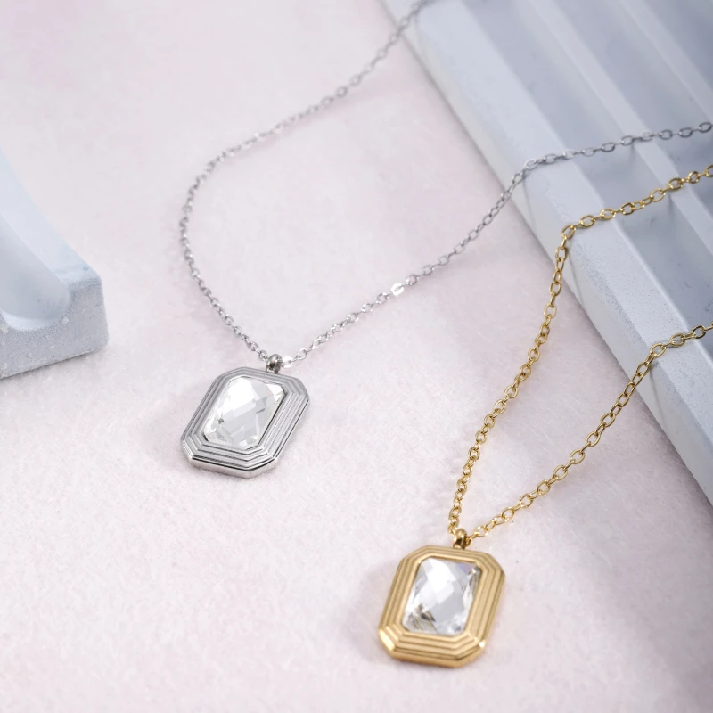 PAXA New Fashion Geometric Cubic Zirconia Square Pendant Necklace for Women Elegant Necklaces Charms Wedding Party Jewelry Gifts