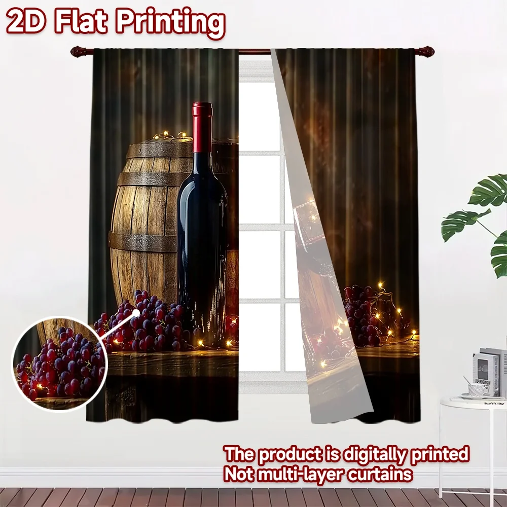 2D flat 2pcs Curtain Retro Country Style Bottle and Grapes Digitally printed polyester, colorfast Birthday Party Perfect for