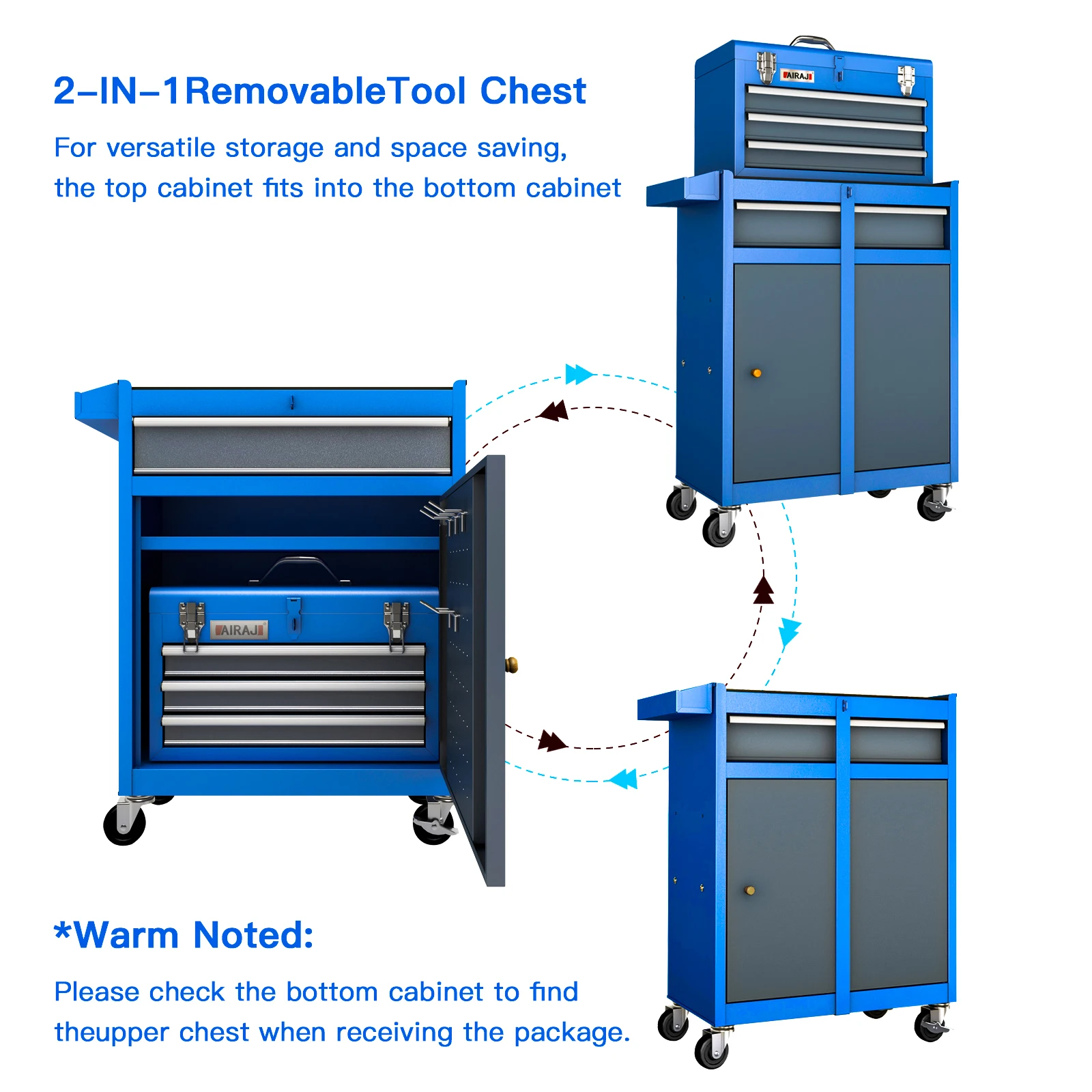 AIRAJ Tool Chest with Wheels & 4 Drawers, Tool Chest Storage with Portable Toolbox,Tool Cabinet Combo by Self-Locking System