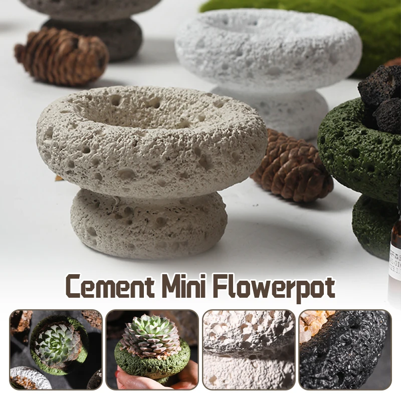 

Cement Mini Flowerpot Imitation Volcanic Stone Candle Container Personality Textured Cactus Green Plant Bonsai Flower Pot