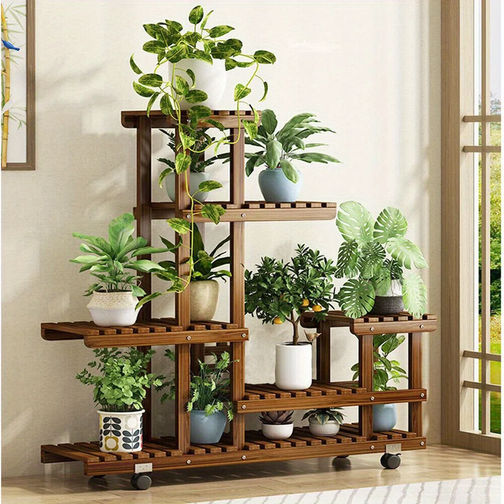 

Tall Rolling Plant Stand Multi-Layer Flower Pot Holder Display Shelf Home Garden