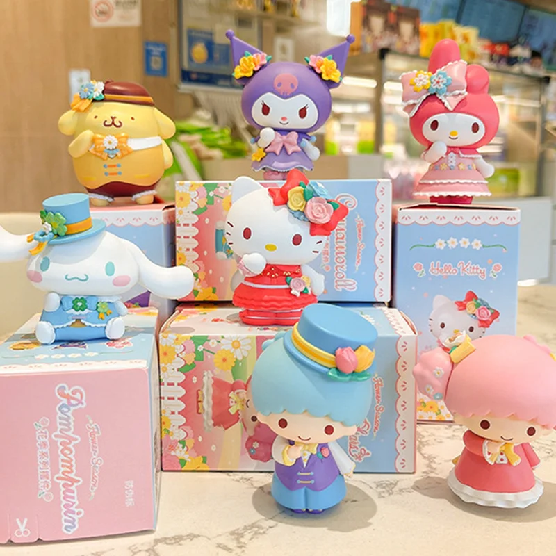 

Genuine Sanrio Anime Kuromi Melody Hello Kitty Cinnamoroll Flower Season Series Action Figures Model Toy Decoration Box For Gift