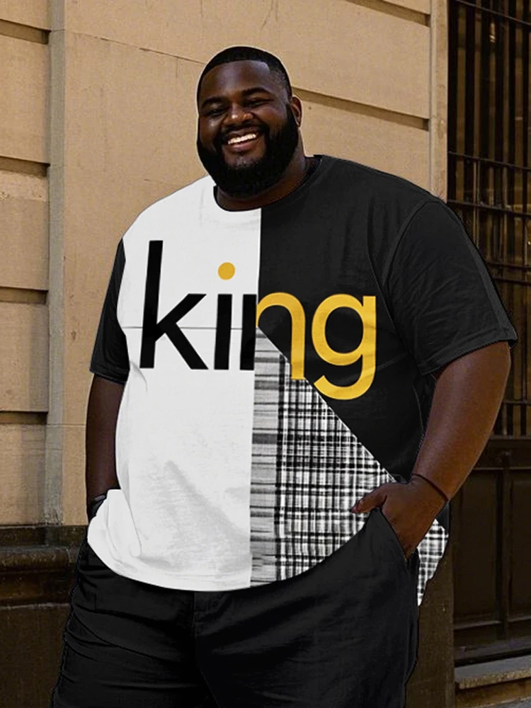 Biggmans Loose Letter King Tops And Pants Outfits Men Street Wear Plus Size Two Piece Suit Male 7XL 8XL 9XL Casual Black Set New