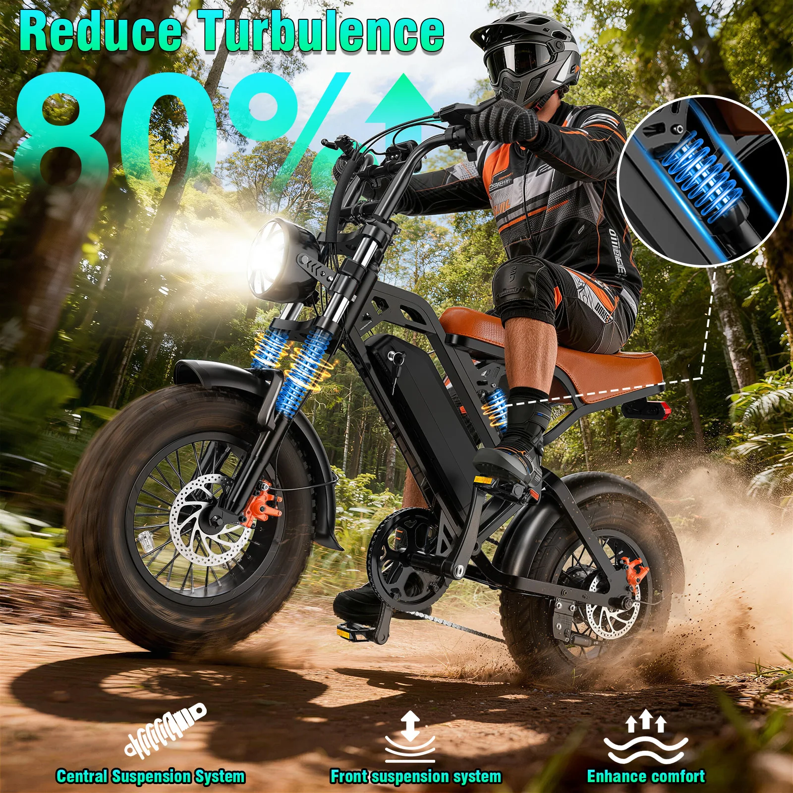 Motocicleta Elétrica Todo-Terreno de 1200W, Bicicleta Elétrica de Terra para Adultos 48V18Ah, 28MPH, 5 Velocidades Variáveis, Capacidade de Carga de 500LBS