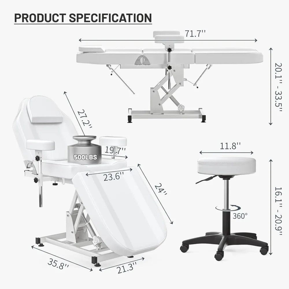 Cama elétrica da esteticista da cadeira da tatuagem, cama facial motorizada do ajuste da altura para o cliente, cama da beleza profissional