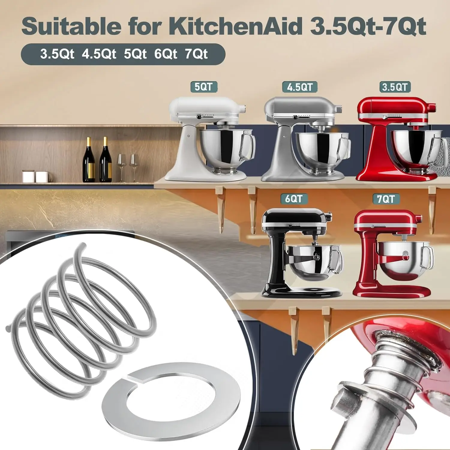 2024 new Stainless Steel Spring and Washer 4 Pack Fit for Kitchenaid Stand Mixer 3.5/4/5/6/7/8Qt Kitchen Aid Mixers Accessories