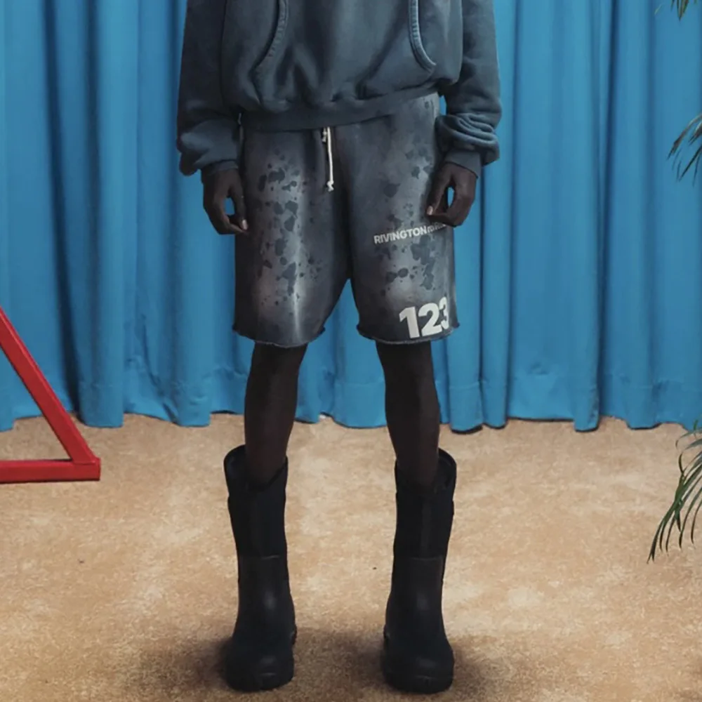 Fashion RRR123 letters washed 25SS old drawstring shorts high street casual sports loose rolled five pants men's summer