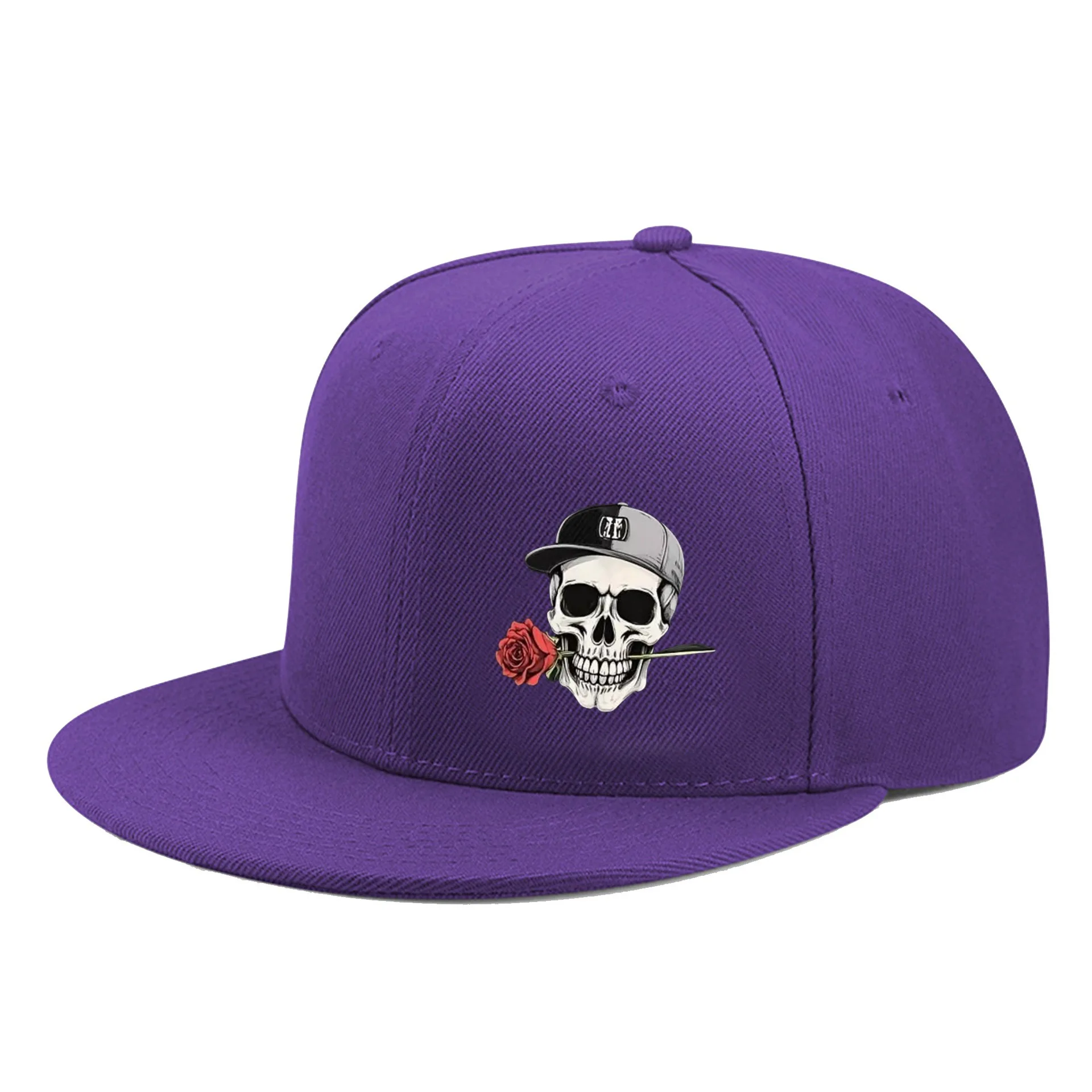 Neue verstellbare Hip-Hop-Baseballkappe mit Totenkopf- und Rosenmotiven im Vintage-Stil mit flachem Schirm für Outdoor-Street-Sportarten. – Detail 11