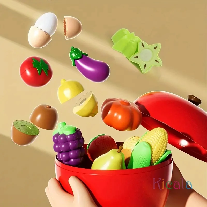 مجموعة واحدة من ألعاب المطبخ التعليمية لقطع الفواكه والخضروات البلاستيكية مع التفاح الكبير مثالية لهدايا عيد الميلاد