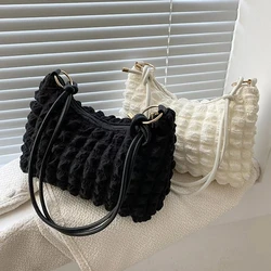 Canvas Wrinkle Bag for Women Shoulder Bags Pleated Bubbles Handbags Padded Casual Underarm Quilted Bag Tote Cloud Bag 1Pc