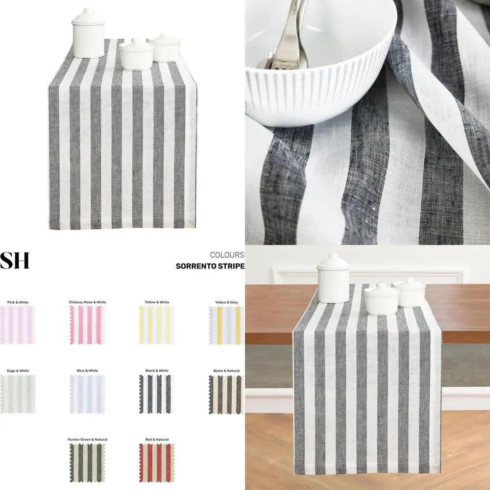 

Скатерть из 100% льна в черно-белую полоску, 14x108 дюймов для столовой