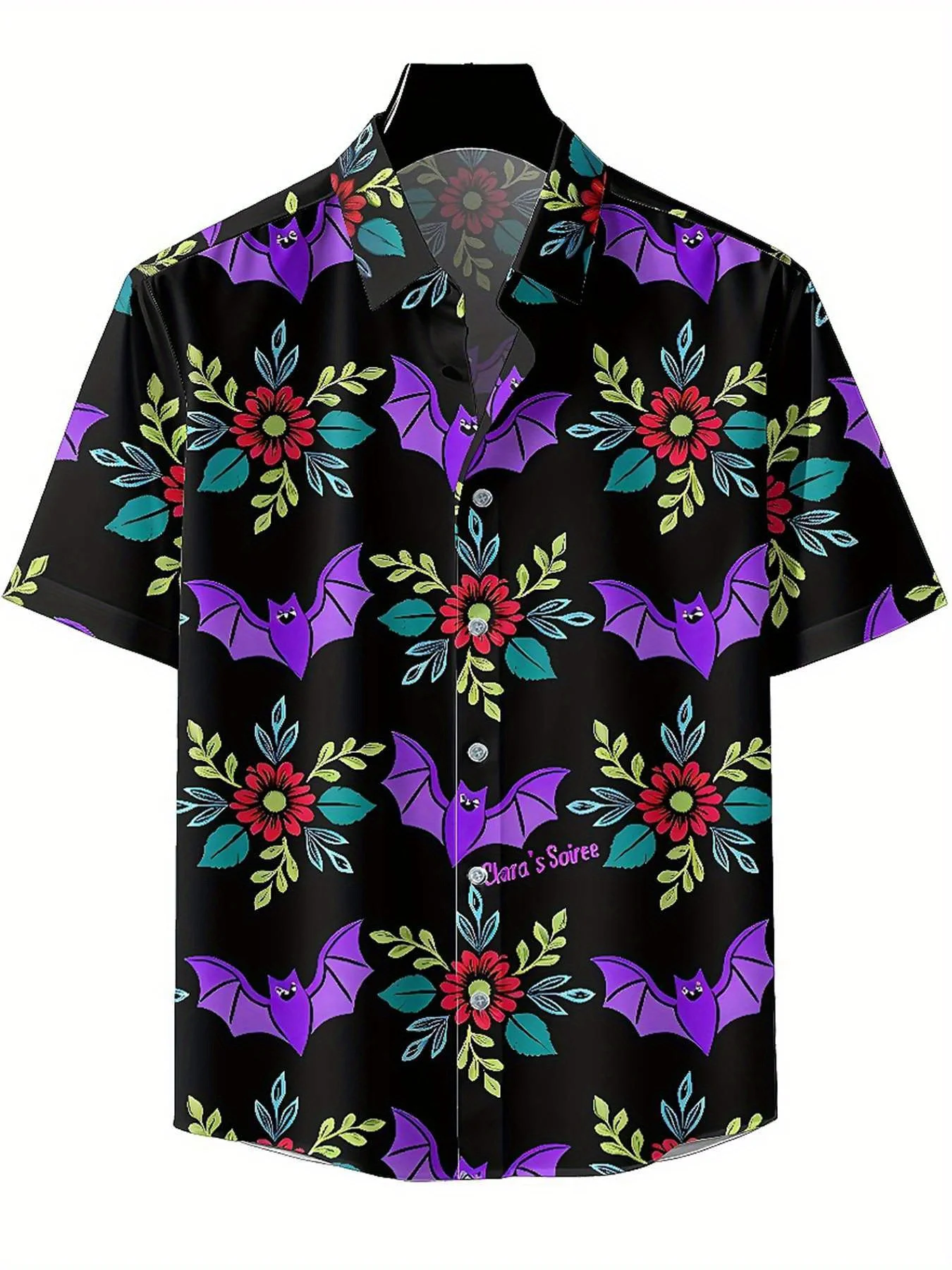 Men's Plus Size Hawaiian Shirts Halloween Bat Flower pattern,Premium Comfort Youth Clothes,Streetwear Y2K Tops