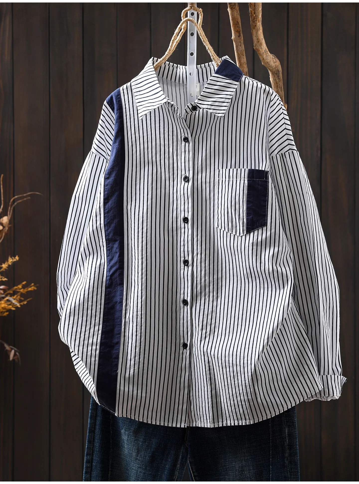 

Роскошная дизайнерская одежда Осенняя одежда Корейские женские асимметричные полосатые рубашки Блузки с длинными рукавами из чистого хлопка для женщин