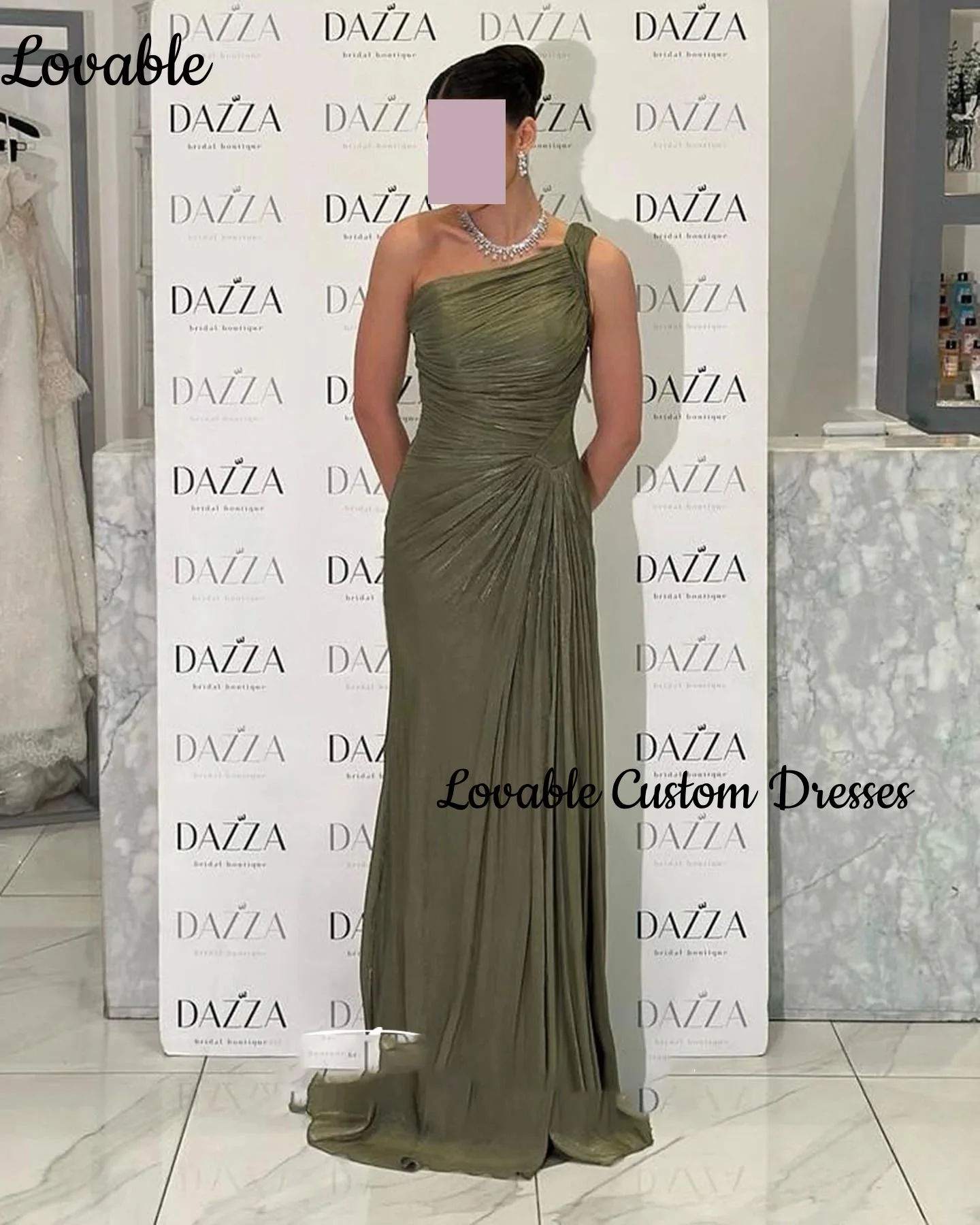 

Ball-Gown A-Line Sage Customize One-Shoulder Luxury Floor-Length Dubai Luxury Evening Dress Lace Sleeveless Zipper Up فستان حفلا