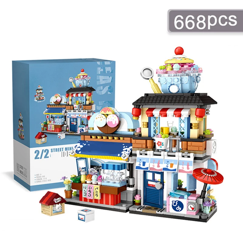 

Mini Building Blocks City Street Scene Ice Cream Shop Restaurant House Model Toy Suitable for Home Decoration and Holiday Gifts