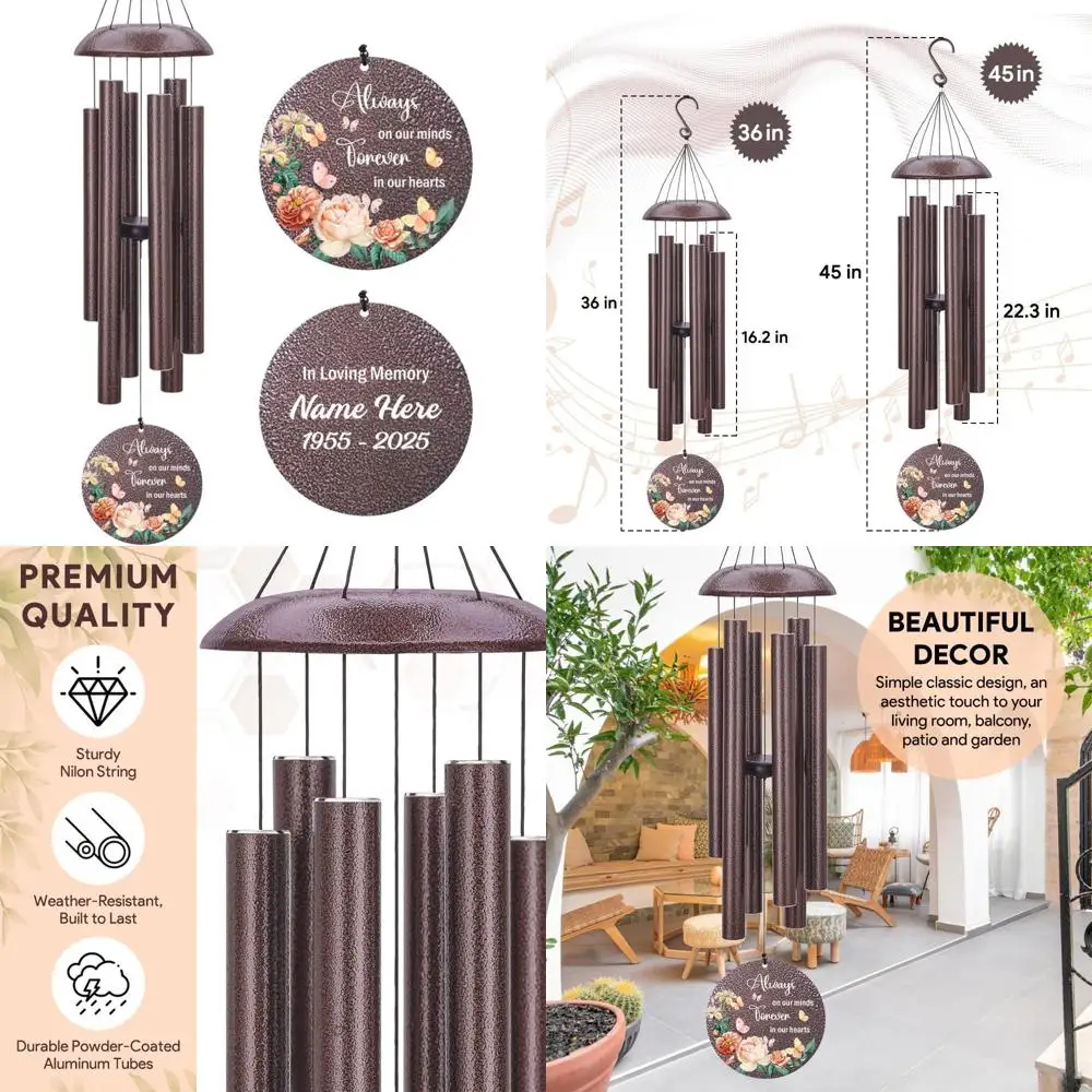 

elegant metal wind chime for remembering loved ones, deep tones of sympathy and commemoration